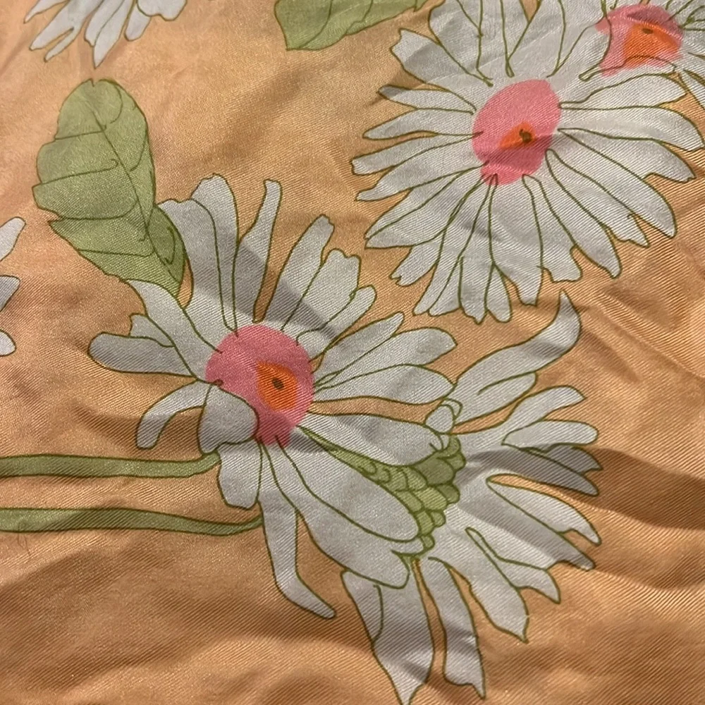 Vintage MCM Vera Neumann ladybug daisies silk scarf square 25”